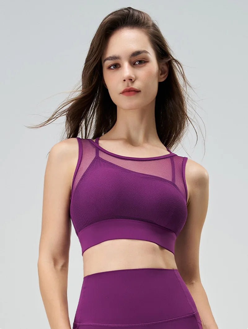 Cloud Hide SEXY Mesh Sports Bra Fitness Underwear Yoga Crop Tank Top HOT Girl Vest Athletic Shockproof Shirt Running Sportswear