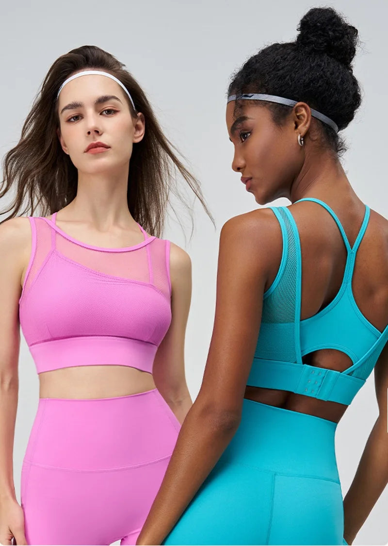 Cloud Hide SEXY Mesh Sports Bra Fitness Underwear Yoga Crop Tank Top HOT Girl Vest Athletic Shockproof Shirt Running Sportswear
