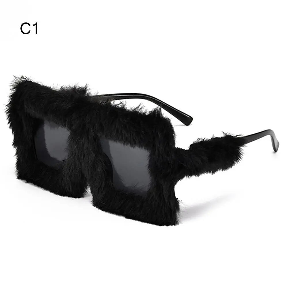 Oversized Square Women Sunglasses New Fashion Furrry Frame Gradient Shades Eyewear Retro Brand Design Winter Sun Glasses 2025