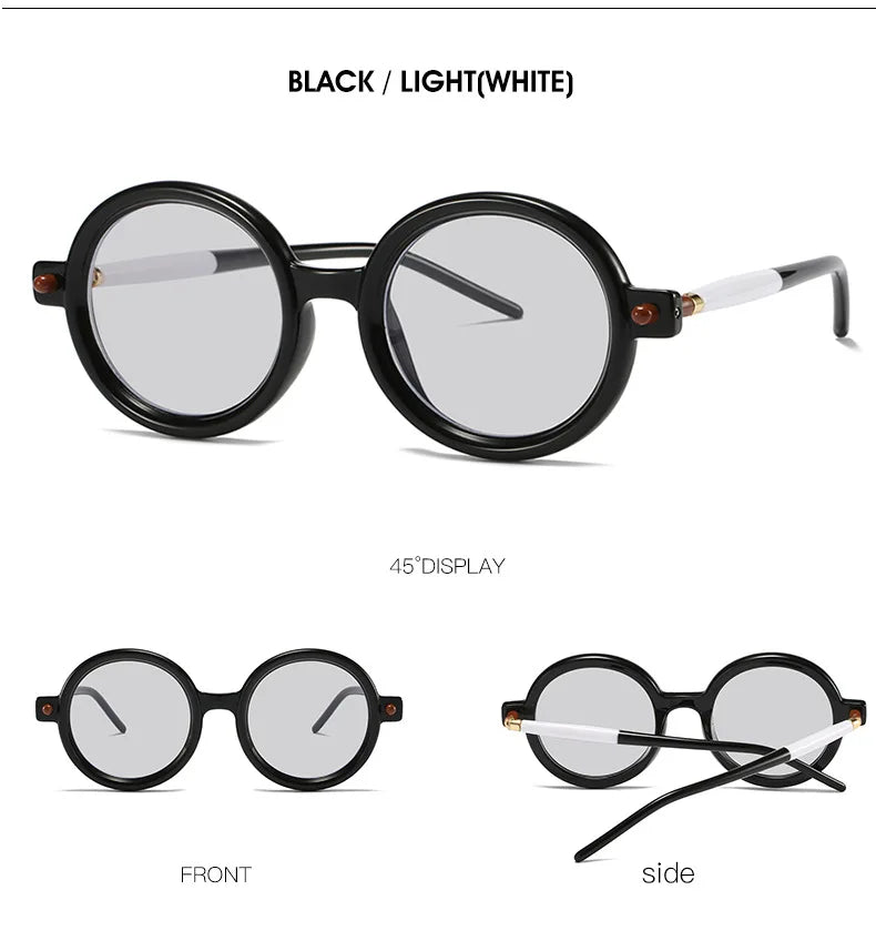 Retro Gray Pink Lens Round Sunglasses Women 2025 Brand Trendy Shiny Circle Frame Men Spectacle Plain Eyewear Shades Sun Glasses