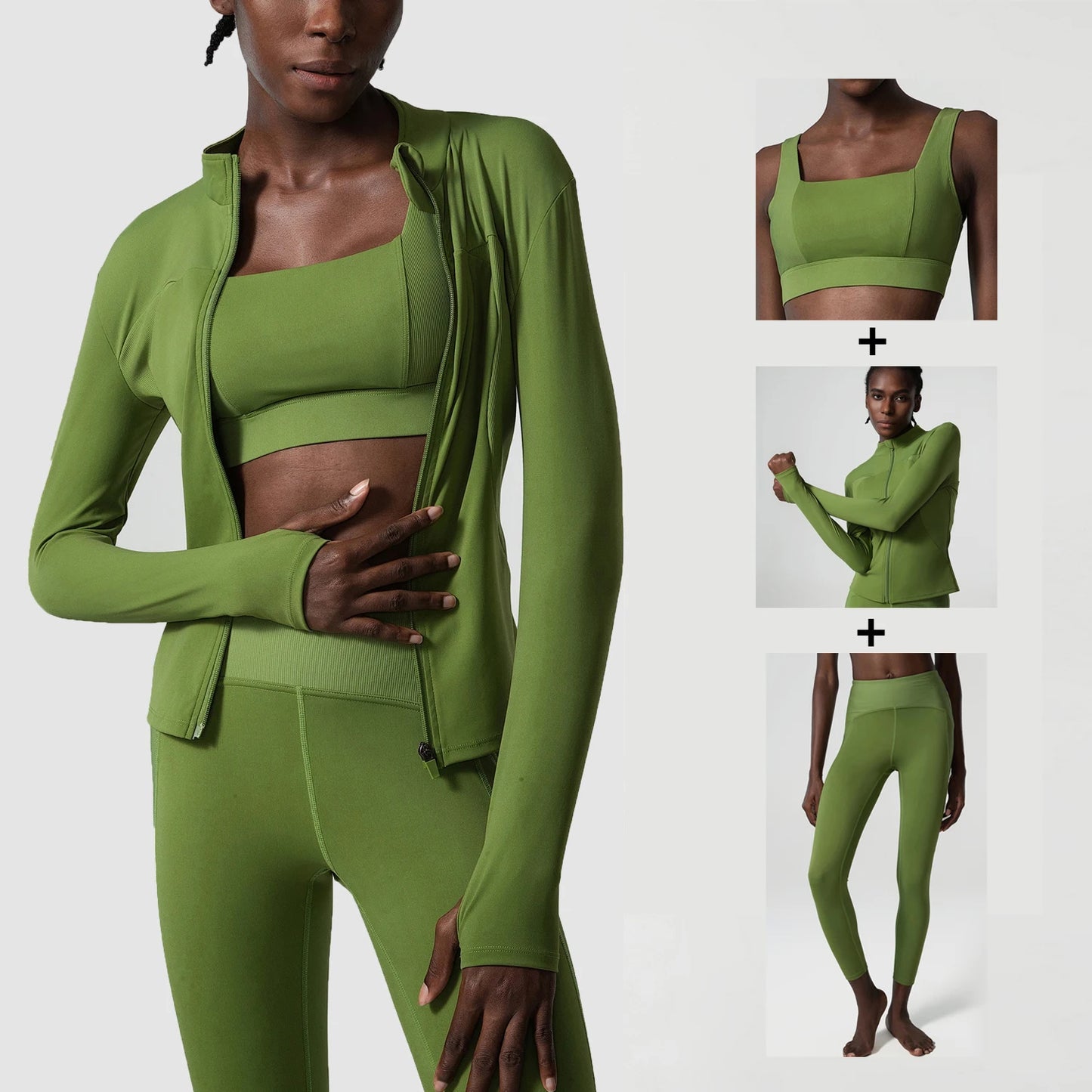 2/3 Pieces Fitness Yoga Set Women Solid Color Stretch Athletic Suit Sexy Bra Zipper Jacket High Waist Leggings Female Sportswear