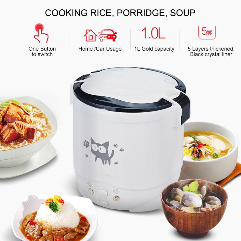 Electric Mini Rice Cooker Portable MultiCooker 12V 24V 220V