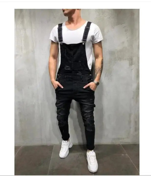 2024 Men's Ripped Denim Overalls