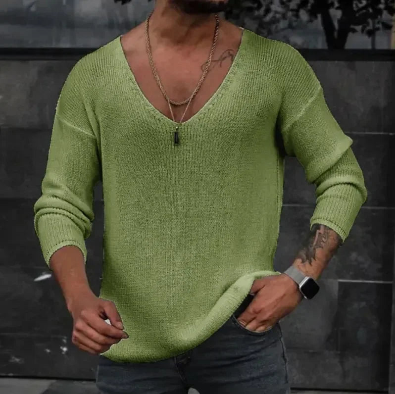 New 2025 Men's Casual Long Sleeve Knitted Sweaters Tops Solid Fashion Pullover Tops For Men Harajuku V-neck Streetwear Jumper