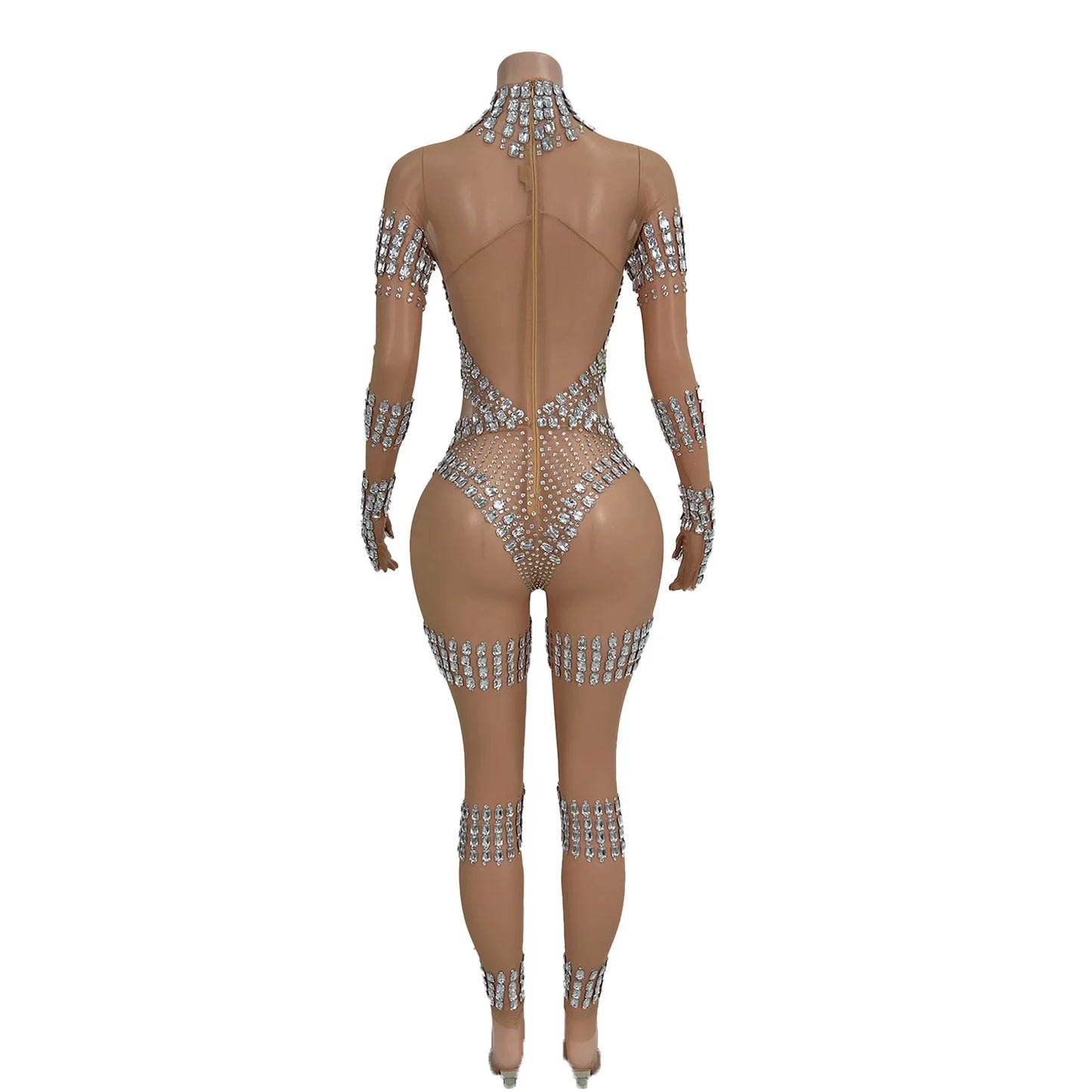 Fashion Sparkly Diamonds Skinny Jumpsuit Women Nightclub Prom Party Outfit Singer Dancer Performance Costume Stage Wear Dunpai