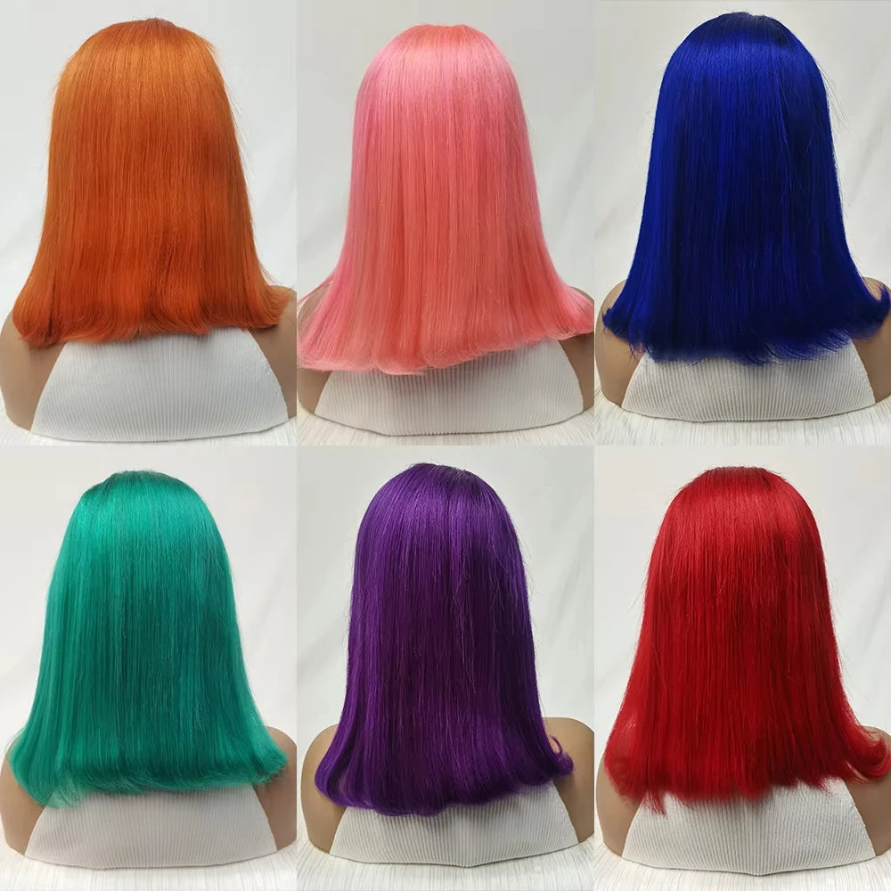 Mint Green Bob Wig Human Hair 200% Density 13x4 Transparent Straight Lace Front Wigs Pre Plucked with Baby Hair for Black Women