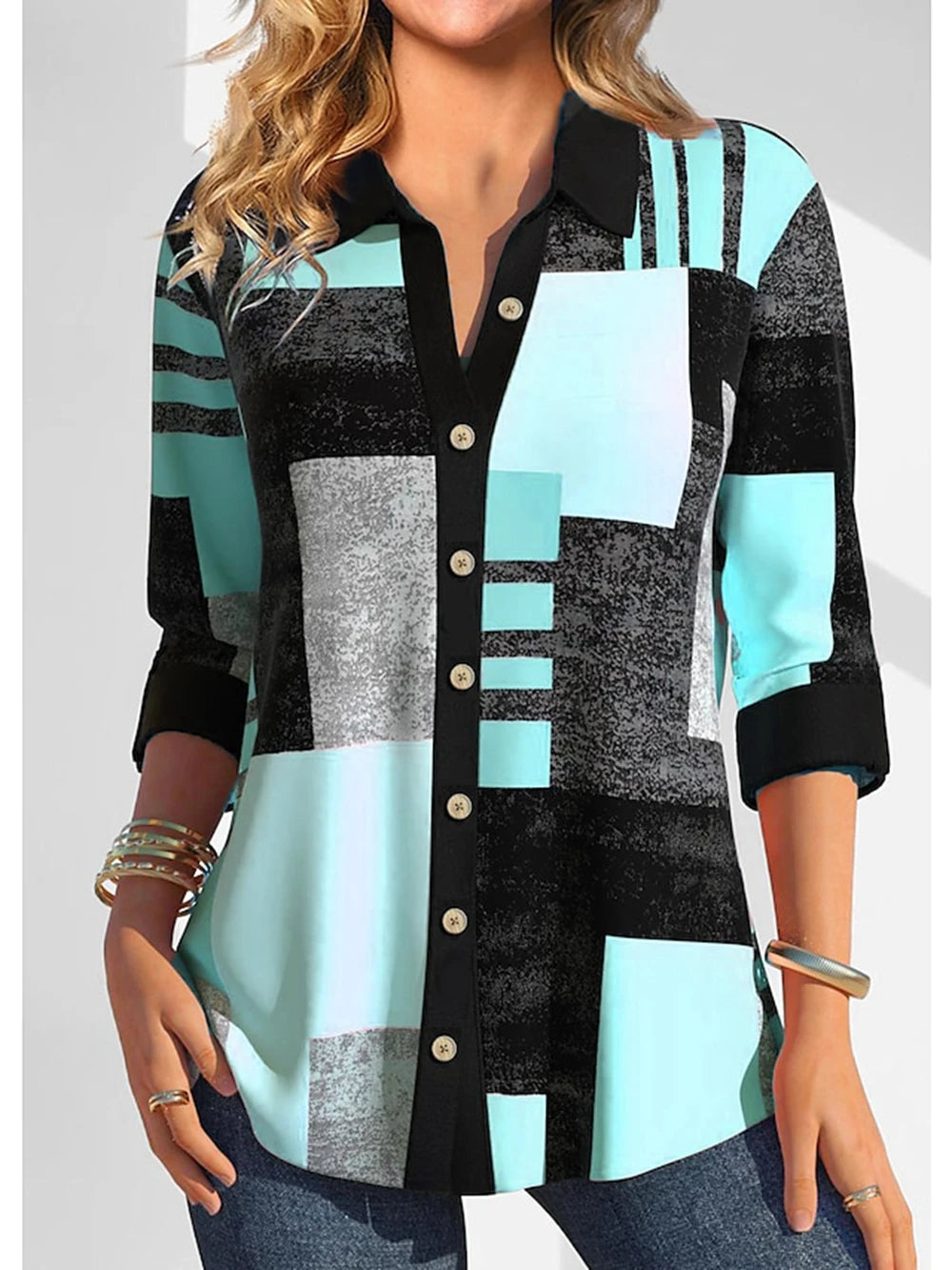 Women's Shirt Blouse Plaid Yellow Blue Purple Print Button Long Sleeve Casual Fashion Shirt Collar Fit 2025 Spring & Fall Tops