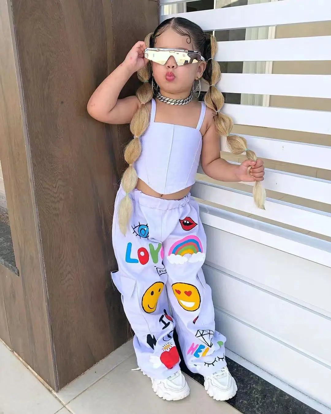 Clothes 2 Pcs Set Summer Suspender Top + Long Pants