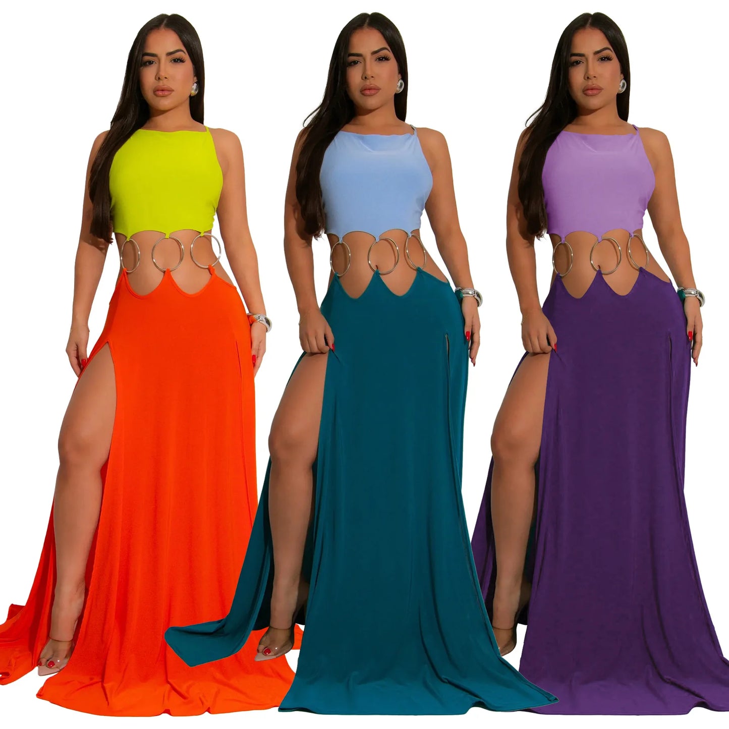 CM.YAYA Women Strap Backless Big Swing Split Maxi Long Dress 2025 Hollow Out Birthday Sexy Club Party Evening Dresses Vestidos