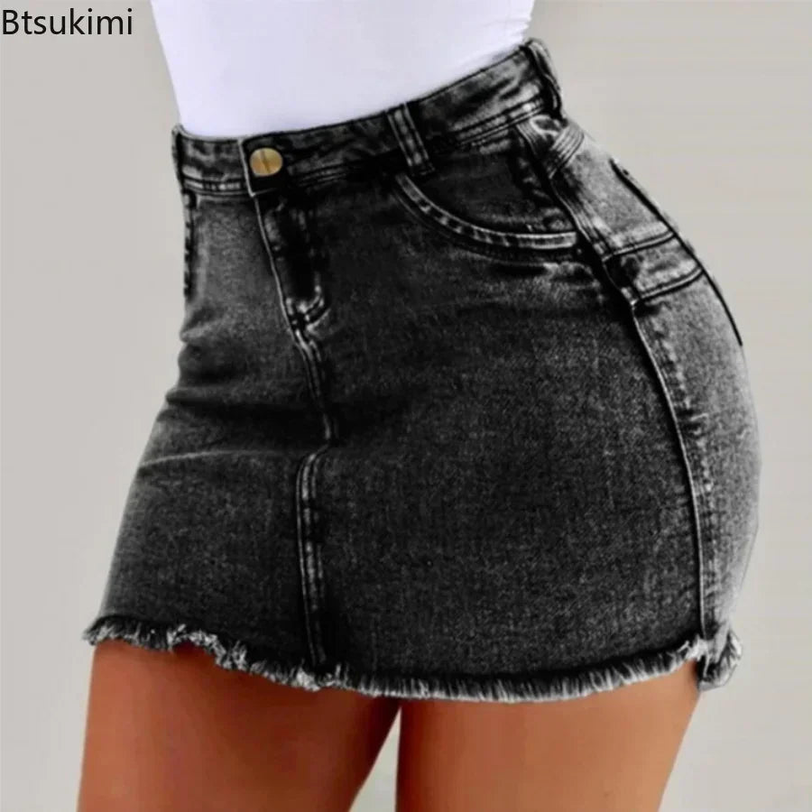 2025 Women's Summer High Waisted Mini Denim Skirt Sexy Ladies Club Party Wear Slim Bodycon Short Jeans Skirt Denim Skirt Female
