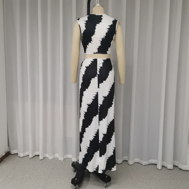 Ellafads Maxi Dress Women's Summer Sexy Printed Fashion Hollow V Neck Tie Pleated Irregular Slim Holiday Dresses Streetwear