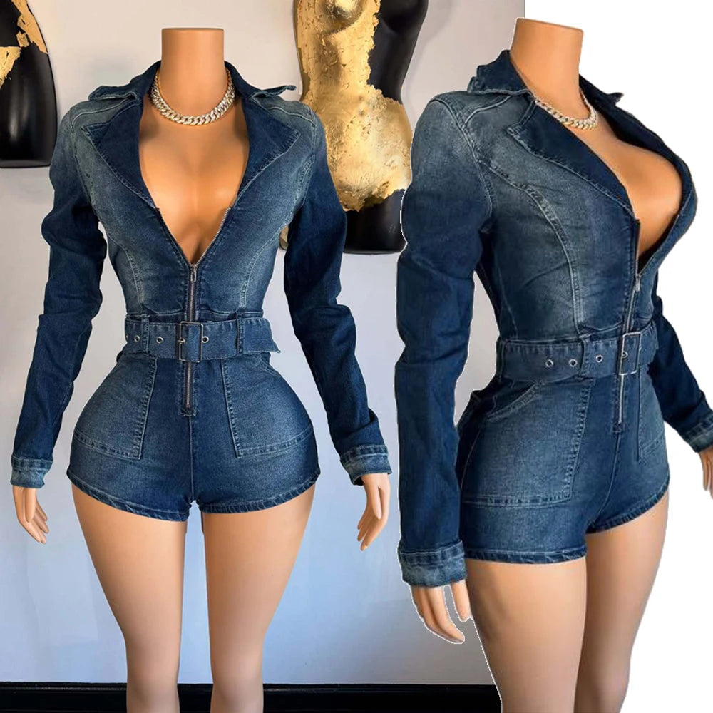 Lady Denim Long Sleeve Romper Streetwear Sexy New Arrivals 2025 Spring
