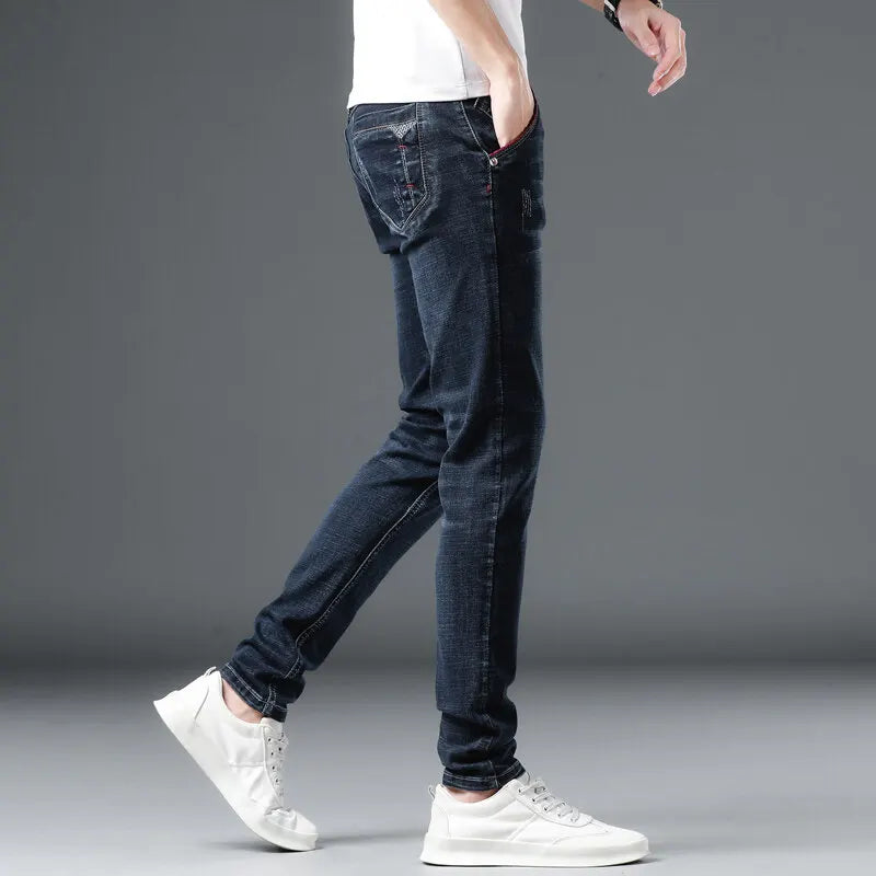 Slim Boys Blue Jeans, Black Men's Fashion Casual Trousers, Gray Denim Pants, Asian Size 28-38, Men Jean