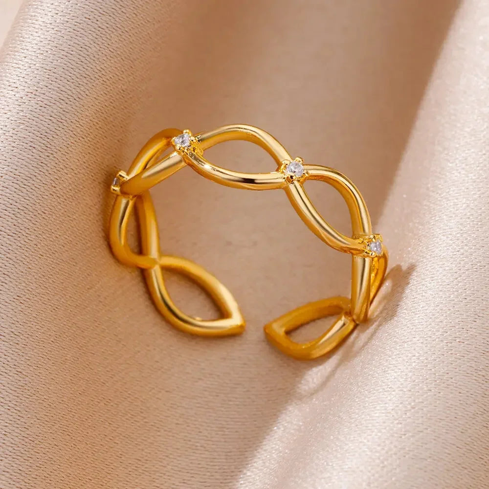 Women's Stainless Steel Heart Ring Gold Waterproof
