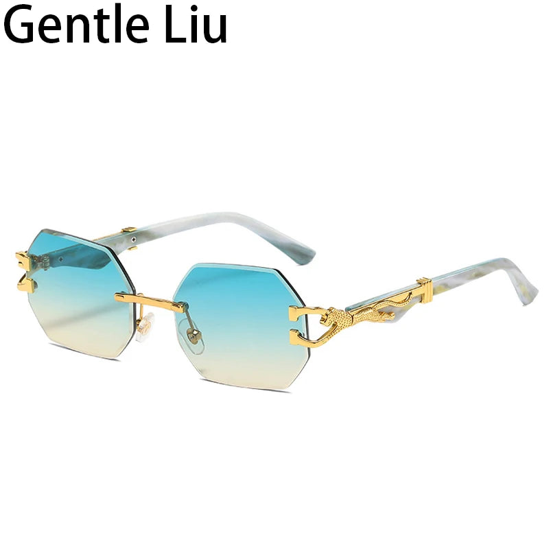Small Frame Hexagon Rimless Sunglasses Men Retro Frameless Sun Glasses for Women 2025 Luxury Brand Square Eyewear UV400 Shades
