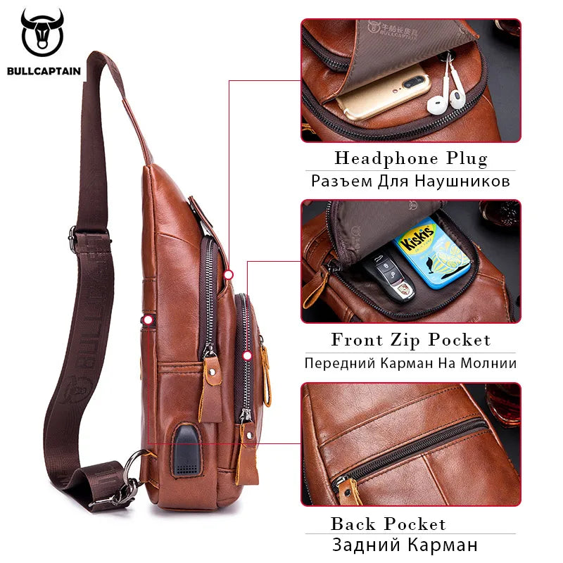 Bullcaptain Men's Leather Chest Bag