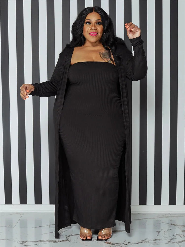 Wmstar Plus Size Dress Sets 2 Piece Outfits Maxi Dresses Out Wear Coat Sexy Matching Suit Fall Clothes Wholesale Dropshipping