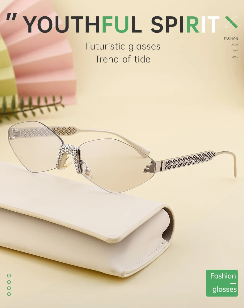 Small Metal Frame Hexagon Rimless Sunglasses Women 2025 Luxury Brand Design Polygon Sun Glasses For Ladies Retro Eyewear Shades