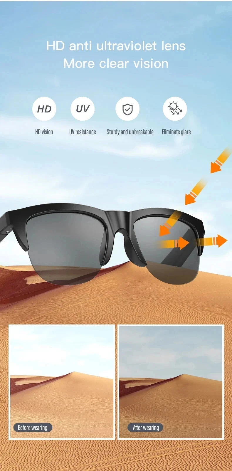 Smart Sunglasses Glasses Bluetooth Call Outdoor Sports Headphones HIFI Blue Light Waterproof Anti-UV For Men And Women