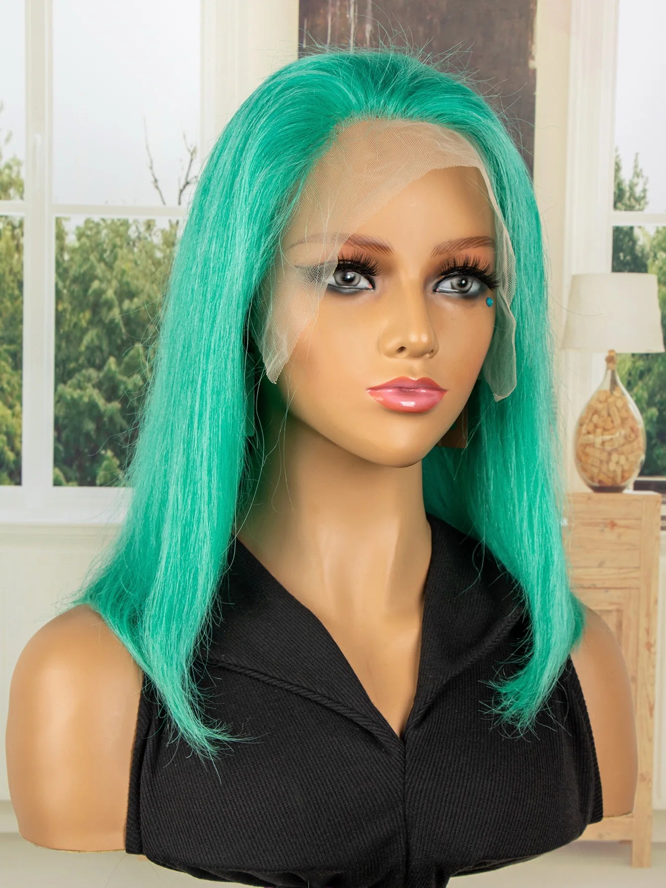 Mint Green Bob Wig Human Hair 200% Density 13x4 Transparent Straight Lace Front Wigs Pre Plucked with Baby Hair for Black Women