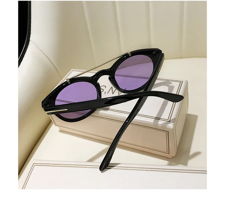 Trendy Retro Round Rivet Sunglasses Women 2025 Brand Double Bridge Shade Eyewear Colorful Lens Gray Yellow Frame Men Sun Glasses