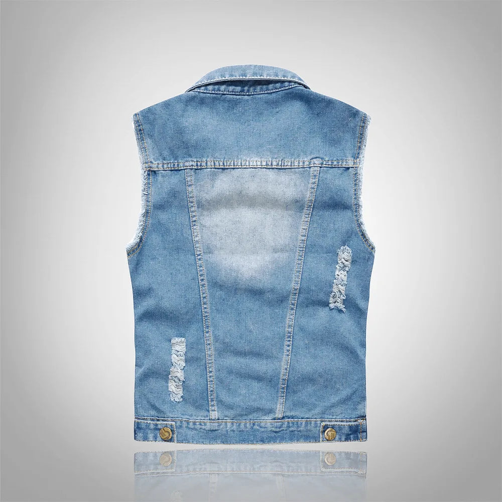 2025 Men's Fashion Jeans Sleeveless Jacket Vest Male Black Blue Denim Jeans Vest Man Cowboy Outdoors Waistcoat Mens Jacket Vest