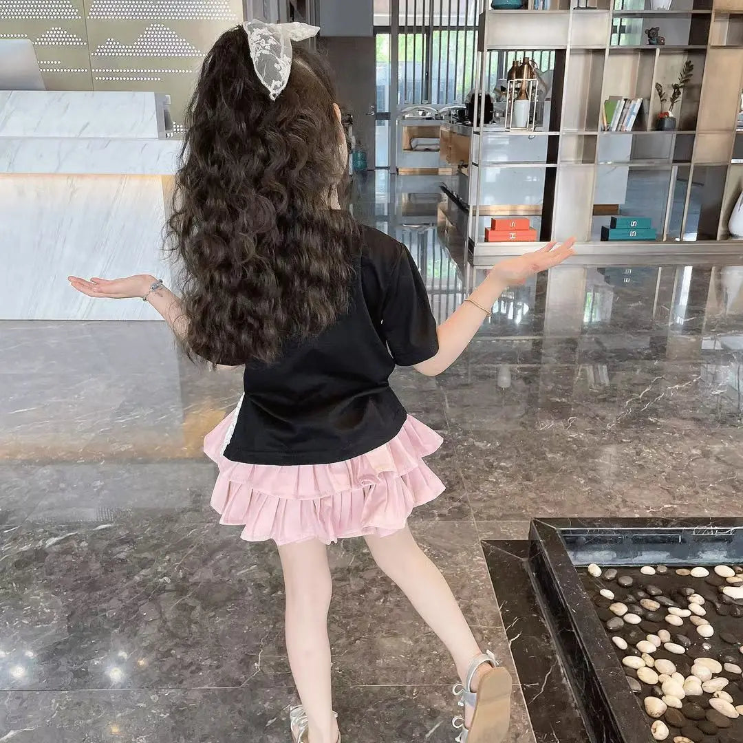 2025 new spring autumn summer Girls Kids T-shirt+short skirt sets comfortable cute baby Clothes Children Clothing