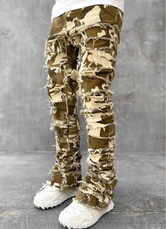 2024 Spring Summer New Men's Clothing Fashion Solid Color Elastic Patch Denim Straight-Leg Pants Jeans