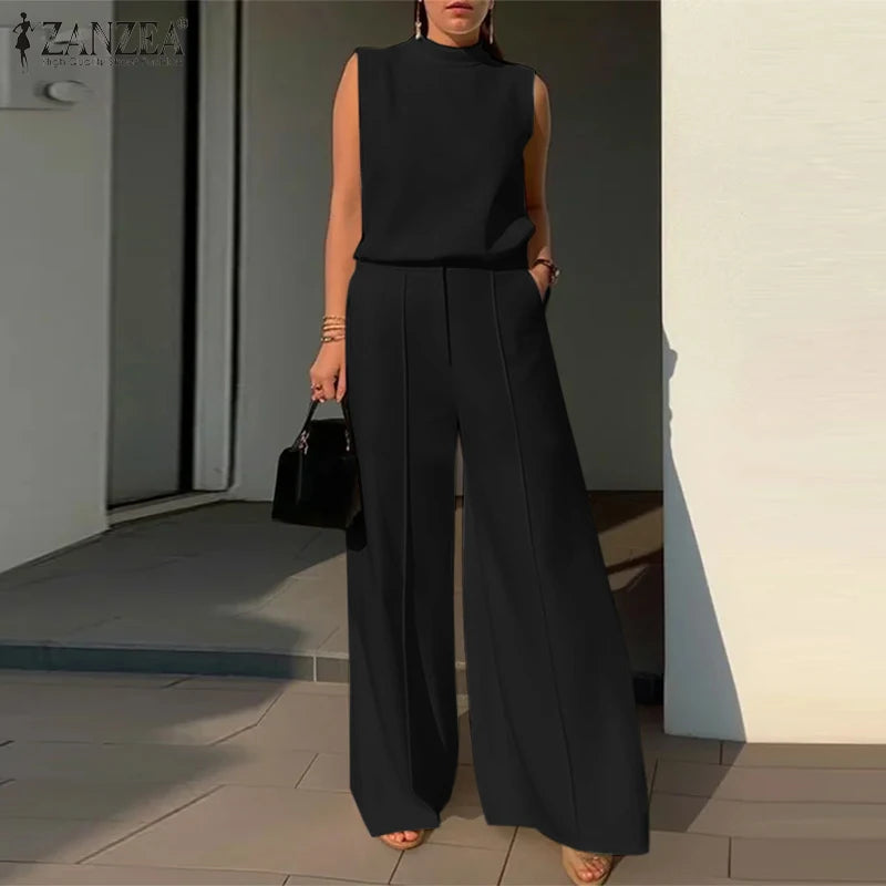 Elegant Chic Women's 2 Pieces Sets ZANZEA Woman 2025 Tracksuits Fashion 2pcs Outfits Suits Tank Tops and Wide Leg Pants Sets