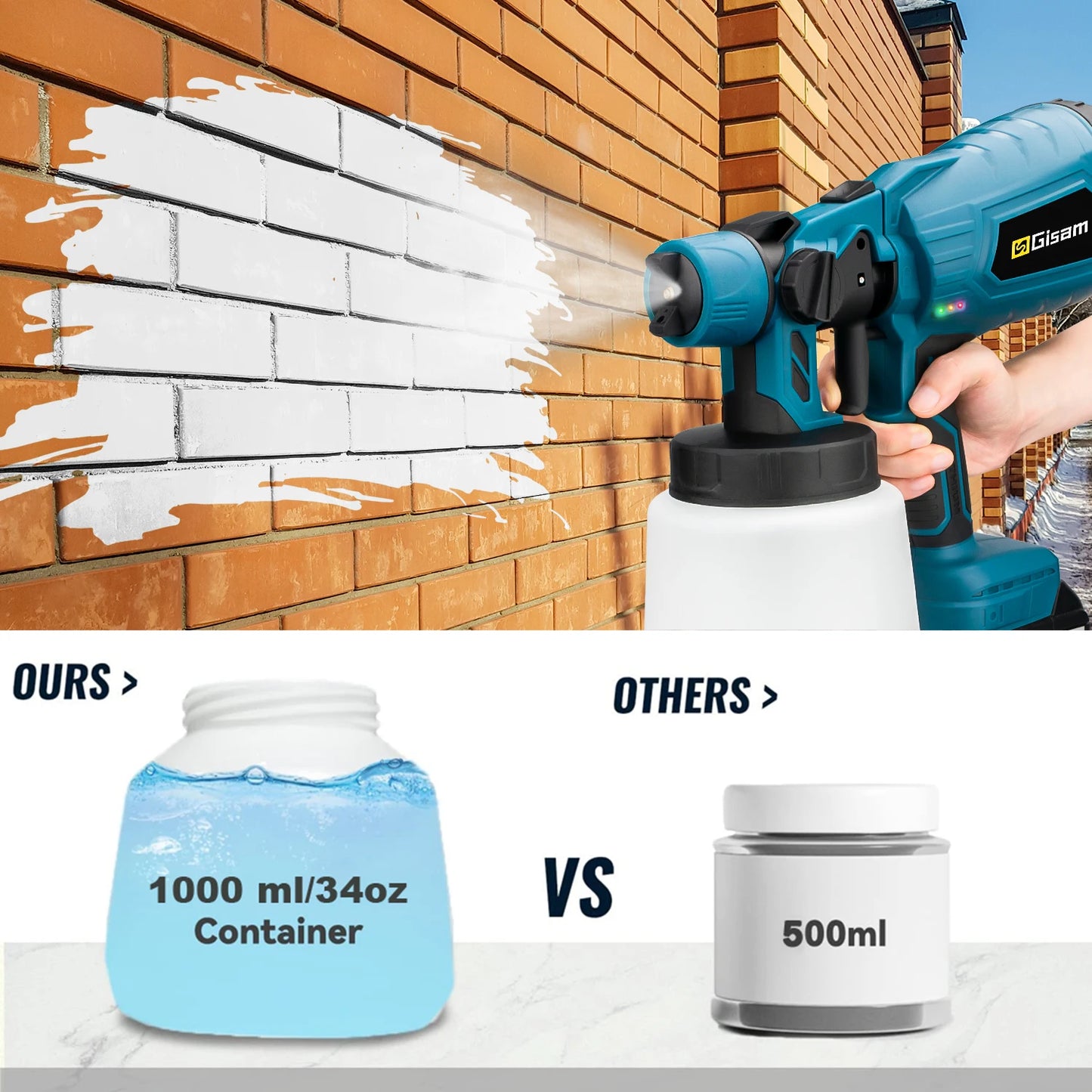 1000ML Cordless Electric Spray Gun HVLP Paint Sprayer