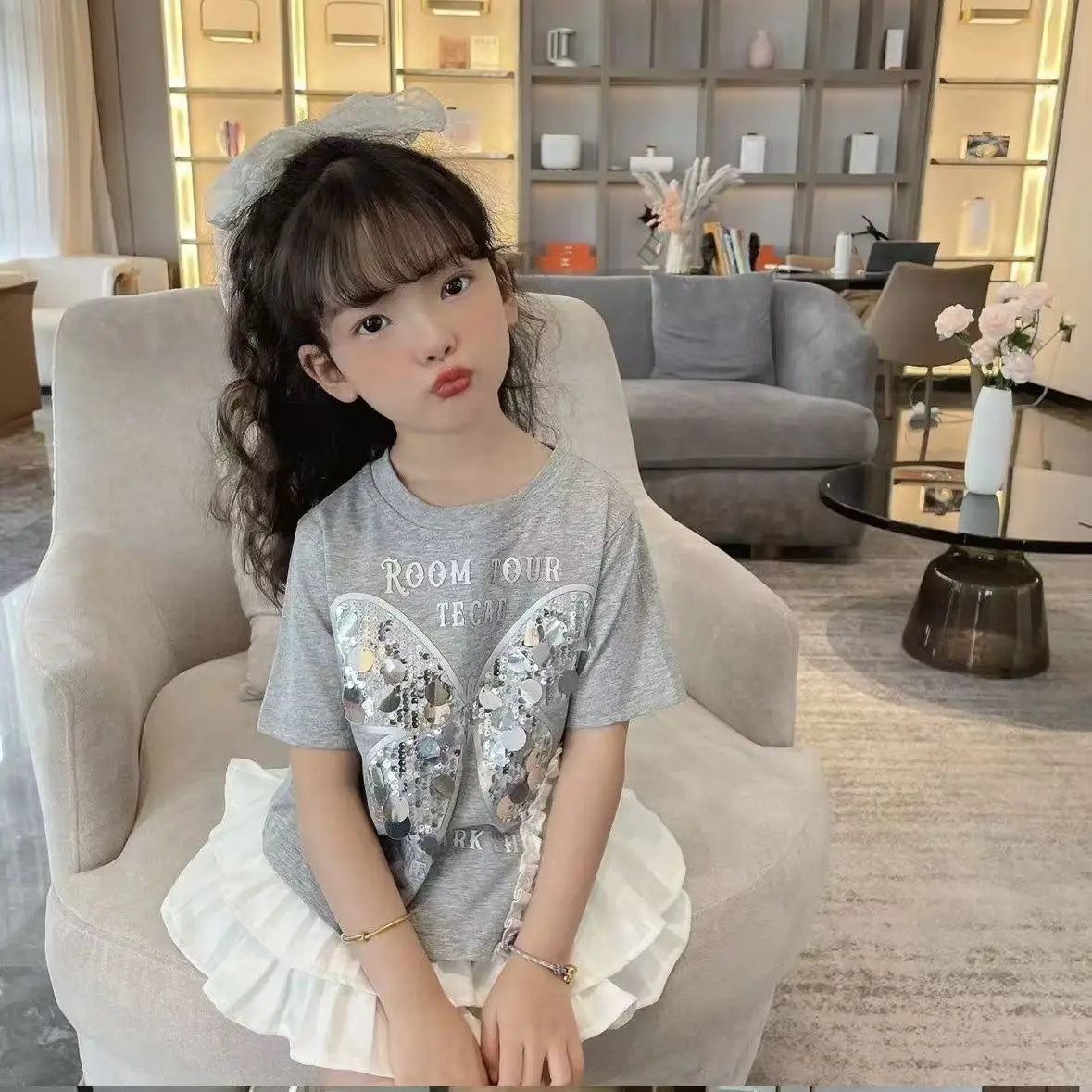2025 new spring autumn summer Girls Kids T-shirt+short skirt sets comfortable cute baby Clothes Children Clothing