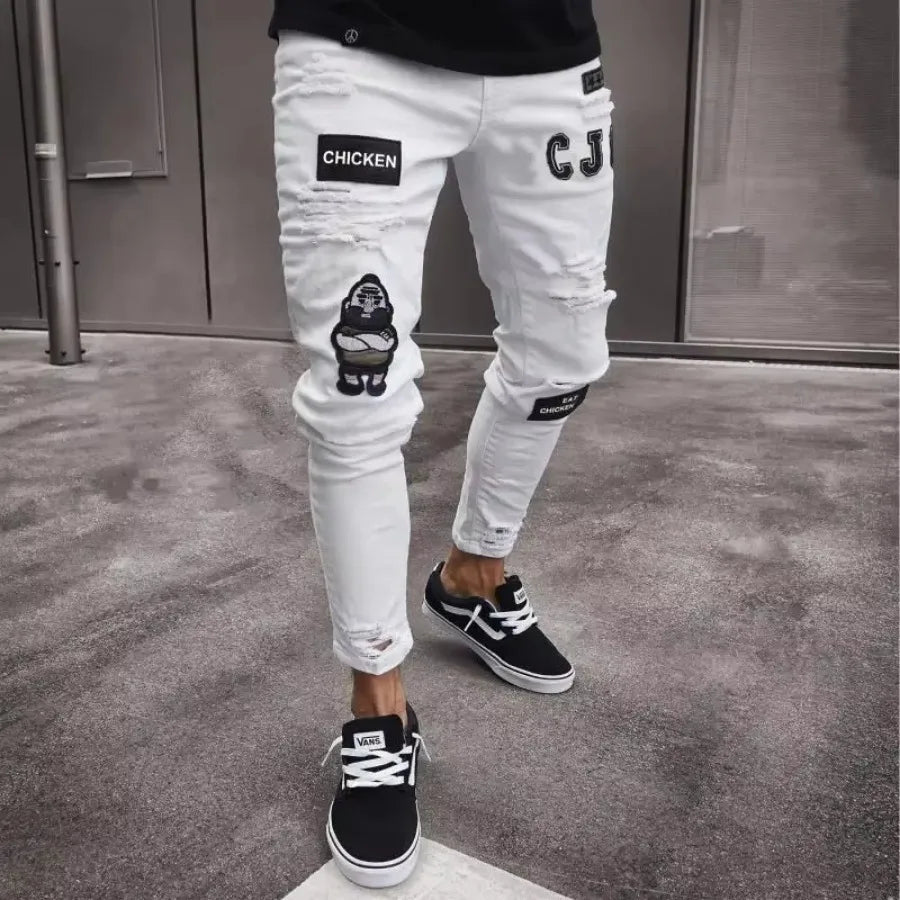 Men's Punk Ripped Skinny Jeans