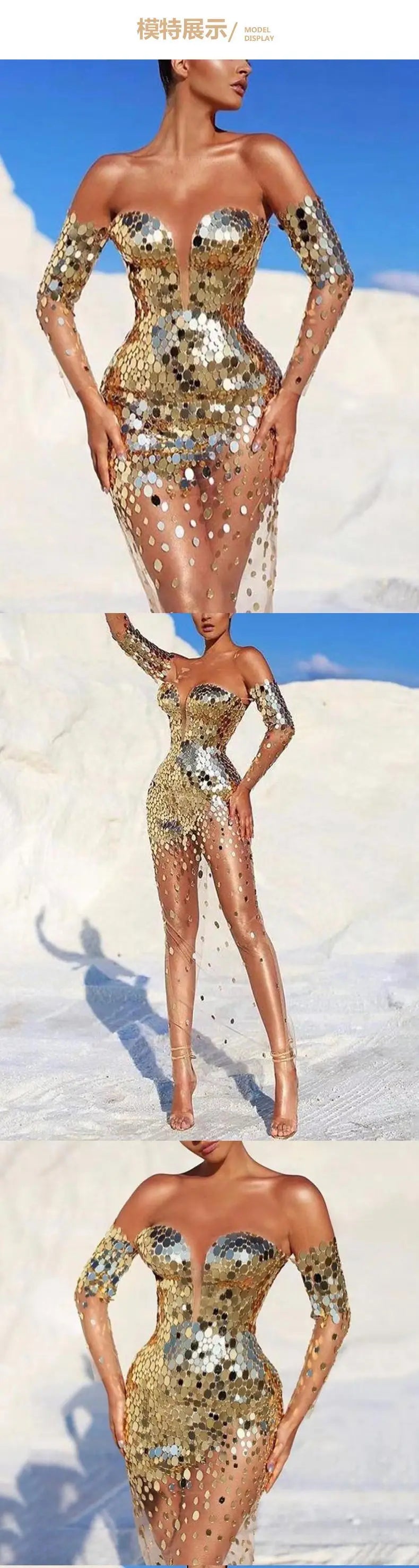 Sequin Off Shoulder Silver Dress Elegant Sexy Mesh See Through Bodycon Dress Women Luxury Summer Clothes Long Evening Club Dress