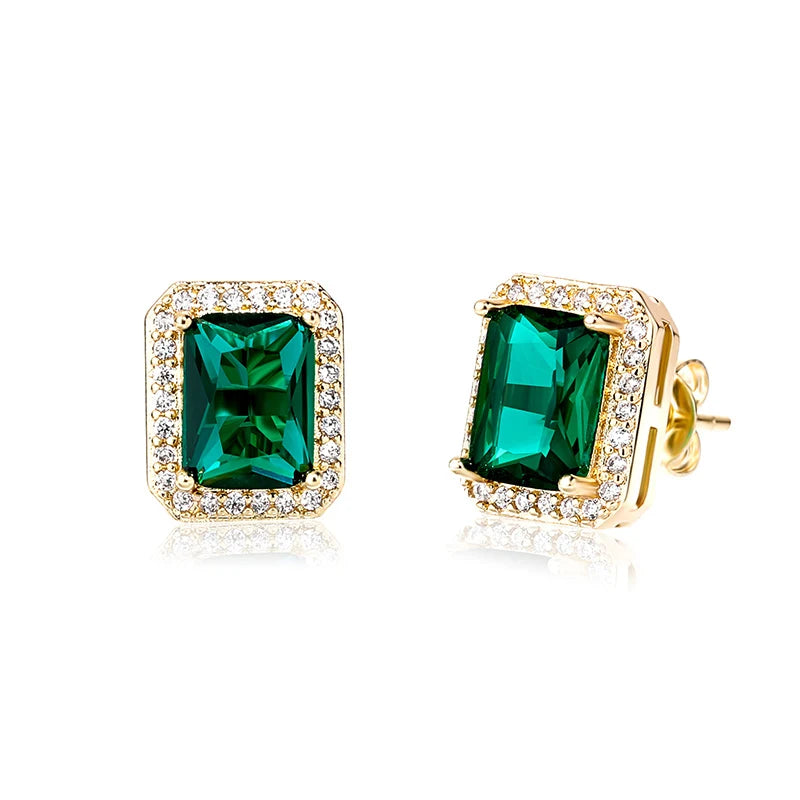 1 Pair Hip Hop 3A+ CZ Stone Pave Bling Ice Out Geometric Square Stud Earrings for Men Rapper Jewelry Gold Silver Color