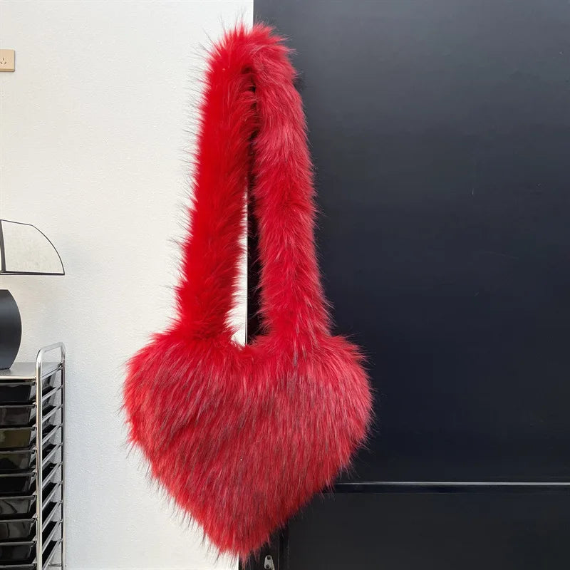 Fluffy Plush Heart Shaped Women bags