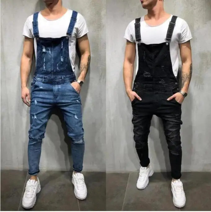 2024 Men's Ripped Denim Overalls