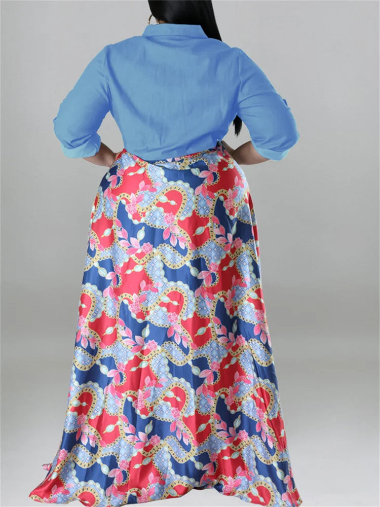 Wmstar Plus Size Women Dress Button Patchwork High Waist Elegant Long Sleeve New in Fall Maxi Dresses Wholesale Dropshipping