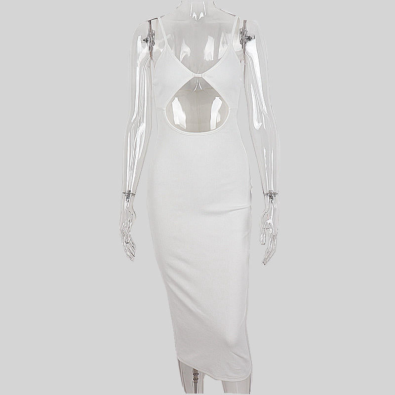 Women Sleeveless V-Neck Cutout Bodycon Dress High Street Elegant Party Vestidos Suspender Backless Bodycon Long Dresses