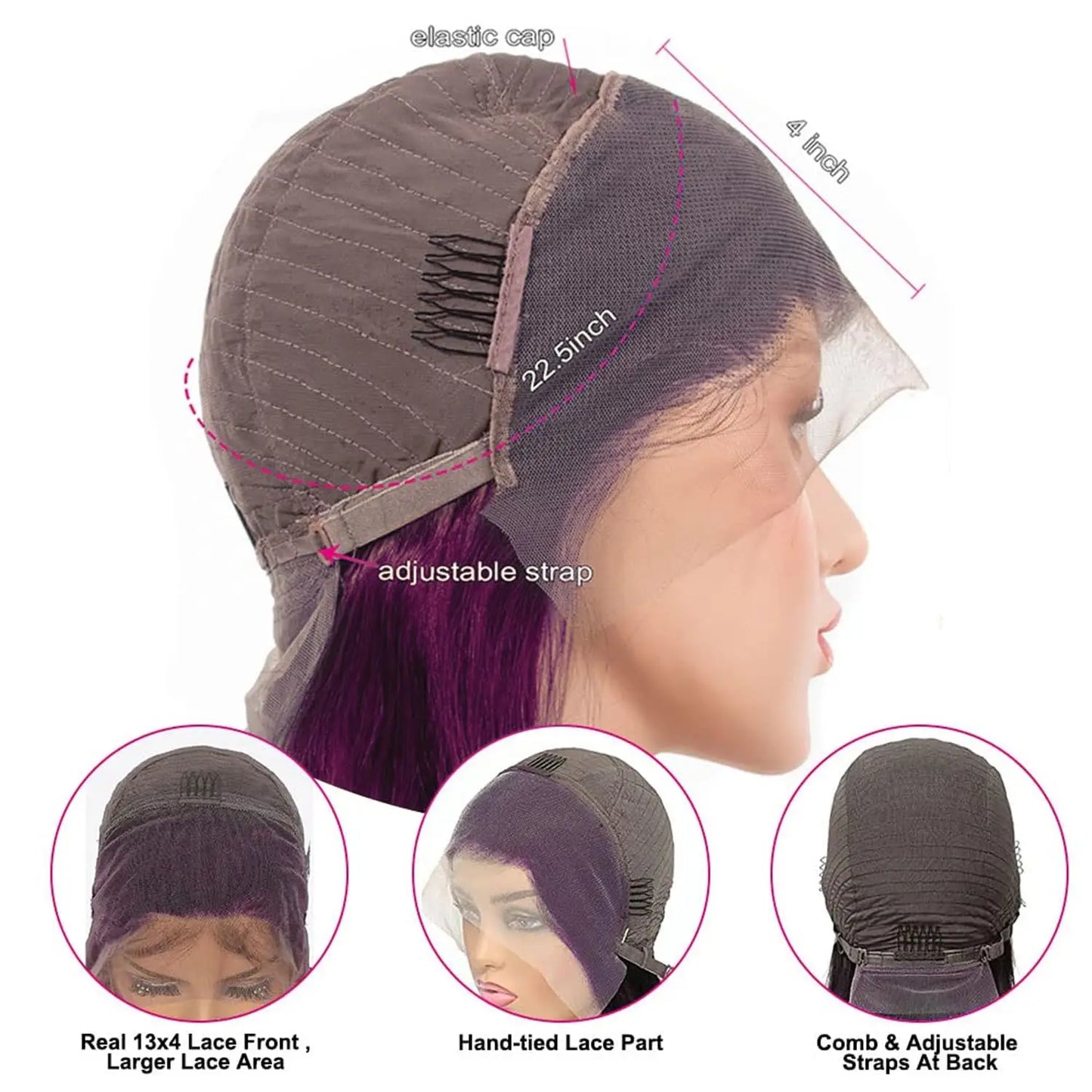 Dark Purple Bob Wig Human Hair 13x4 Hd Lace Front Wigs Human Hair 180% Density Glueless Wigs Short Cut Straight Bob Wigs