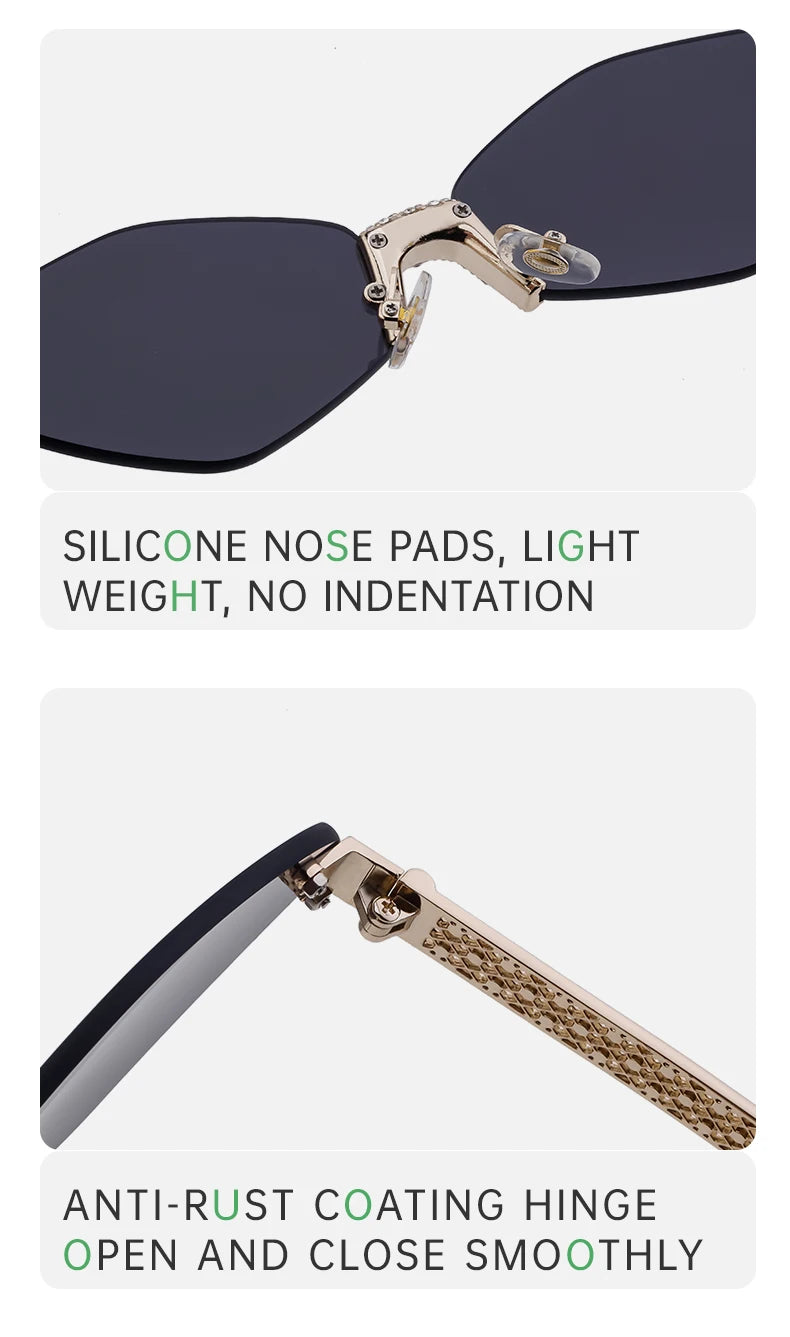 Small Metal Frame Hexagon Rimless Sunglasses Women 2025 Luxury Brand Design Polygon Sun Glasses For Ladies Retro Eyewear Shades