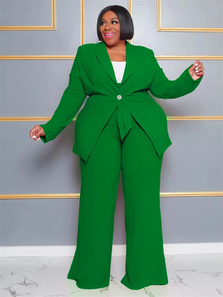 Wmstar Plus Size Women Clothing Two Piece Set Solid Career Suit Top Pants Sets Office Lady with Bandage Wholesale Dropshipping