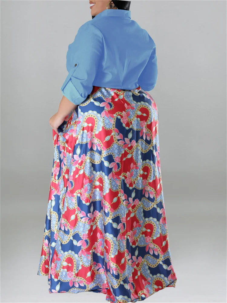 Wmstar Plus Size Women Dress Button Patchwork High Waist Elegant Long Sleeve New in Fall Maxi Dresses Wholesale Dropshipping