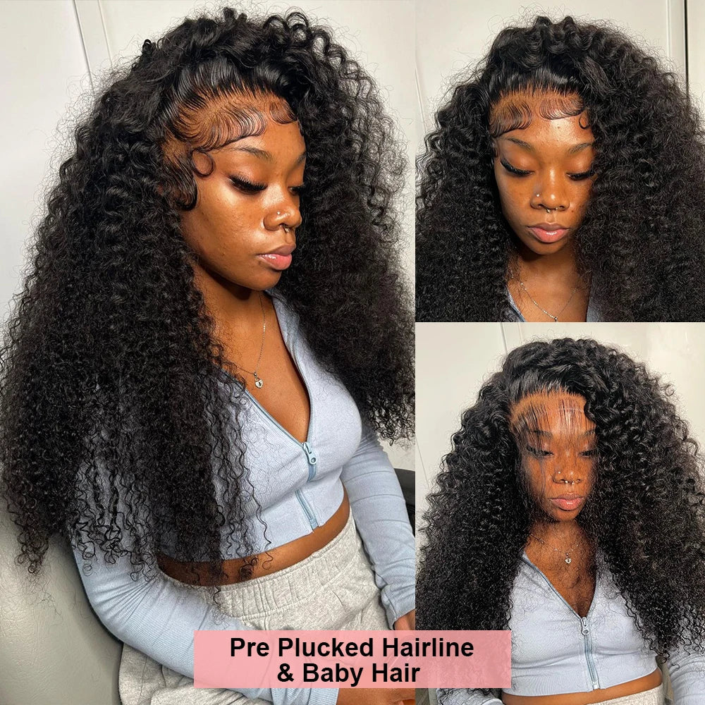 Curly 360 Lace Front Human Hair Wigs 250 Density Brazilian Deep Wave 40 Inch 13x6 HD Lace Frontal Wig 100% Human Hair Preplucked