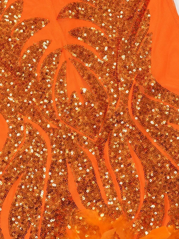 Beautiful Mesh Sequin Feather Glam Dress Luxury Woman Party Dress Glitter Sleeveless Night Out Dresses Birthday Outfits
