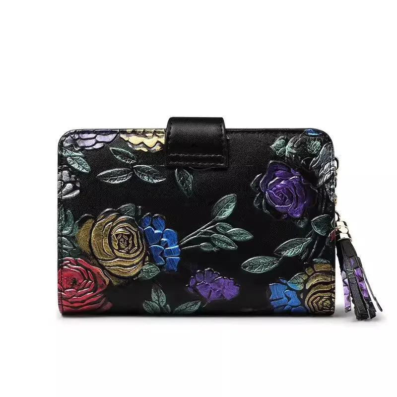 Floral Purse Short Women 2025 New Small Wallet Women Cards and Coins Cow Leather Purse Bag