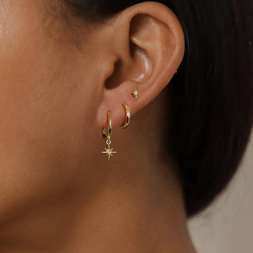 Stainless Steel Round Star Drop Earrings