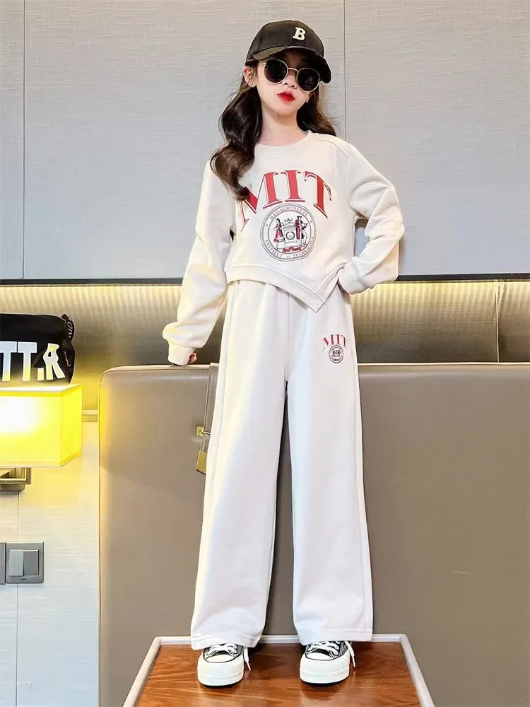 2025 autumn spring kid Girls Clothes Suit Child irregular letter sweatshirt t-shirt top and loose pant Tracksuit 4 8 10 12 year