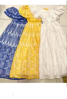 JAMERARY Women Dress Summer Runway Cut Out Double Layer Ruffles Embroidery Elastic Waist Short Party Vestidos Holiday Beach Wear