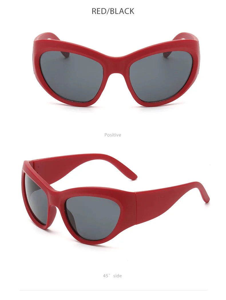 Cyber Y2K Punk Sport Cat Eye Sunglasses Women 2025 Luxury Brand Retro 2000's Wrap Around Sun Glasses Lady UV400 Eyewear Shades