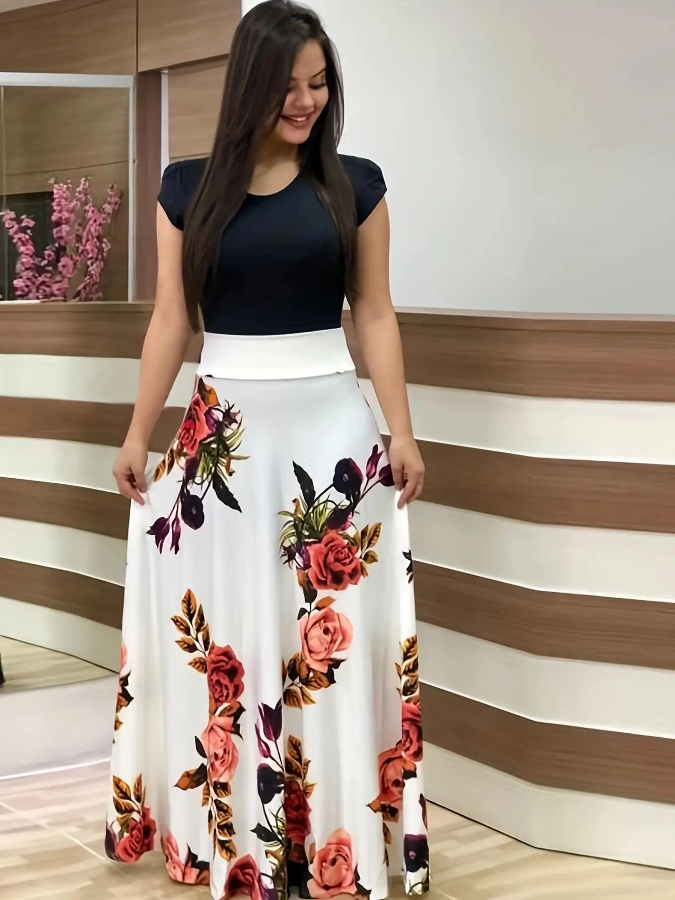 Flower Print Short Sleeved Dress